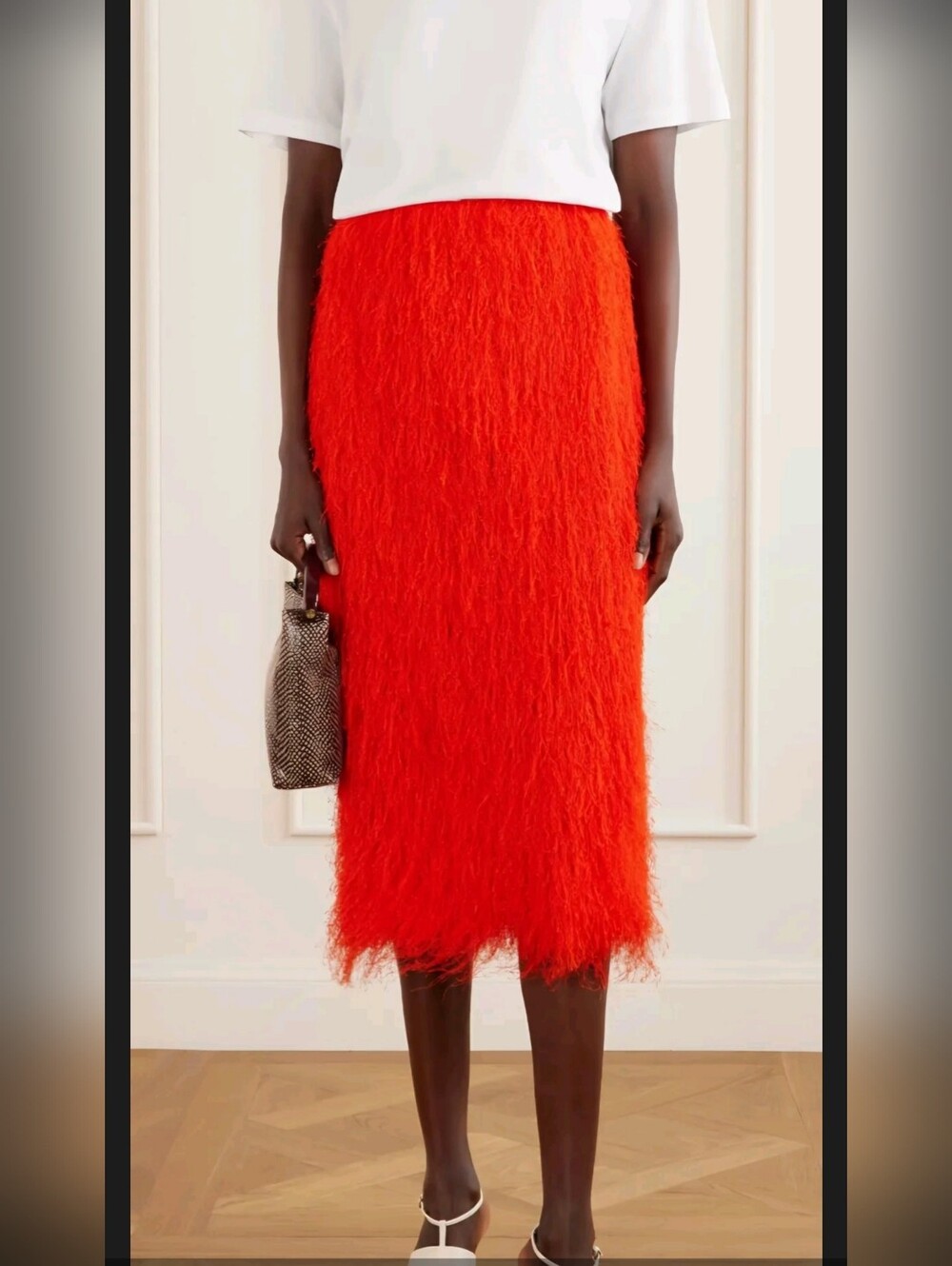 Forever 21 Bright Red Feather-Texture Midi Skirt